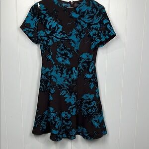 Who What Wear Women Dress S Brown Turquoise Zip Back Sleeve Cut-Outs Fit & Flare